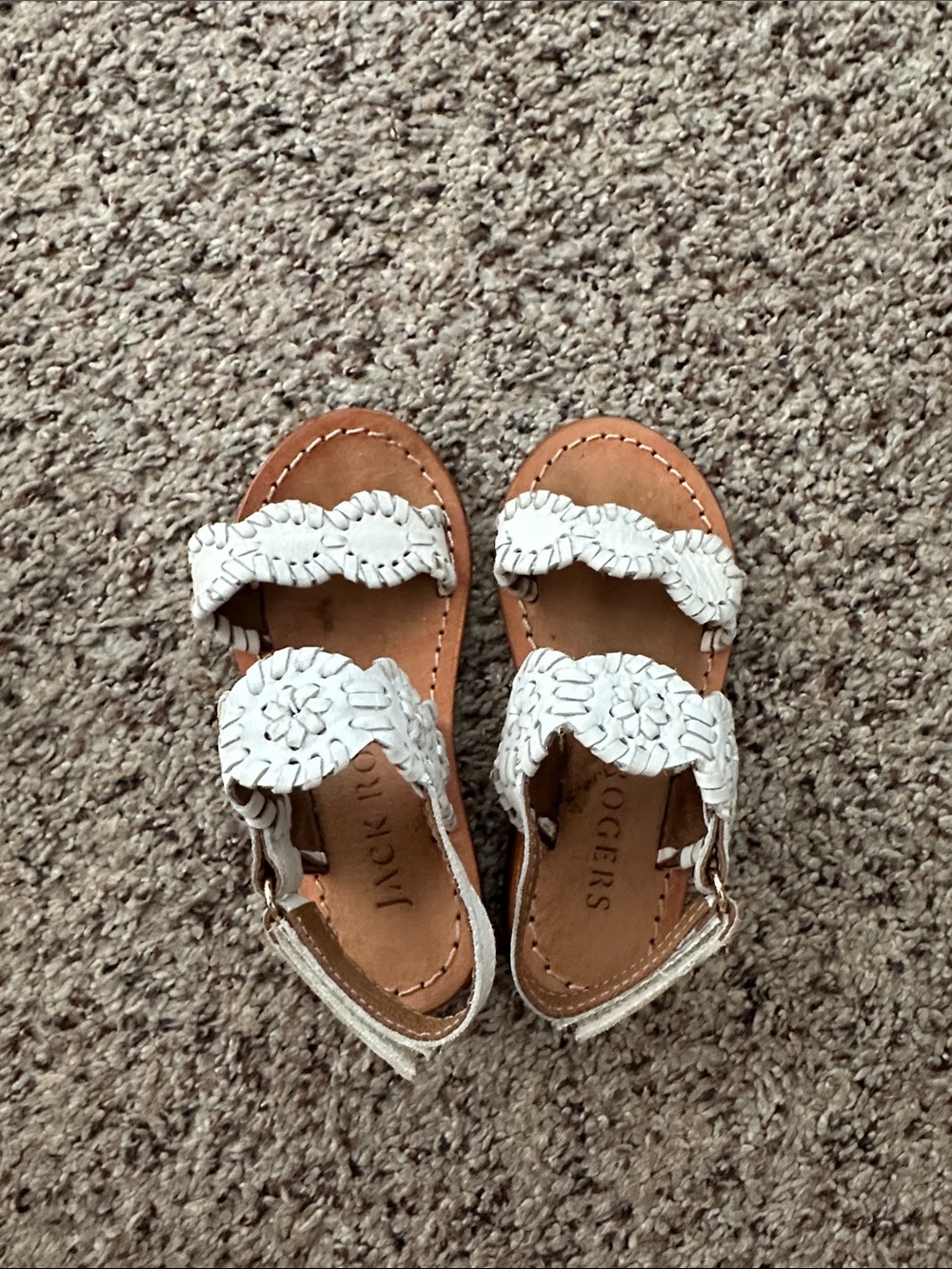 Jack Rogers White Braided Leather Kids Sandals with Tan Footbed
